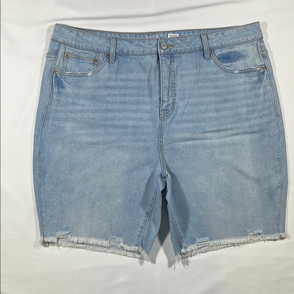 Terra & Sky Blue Jean Shorts with Frayed Hem and Relaxed Fit